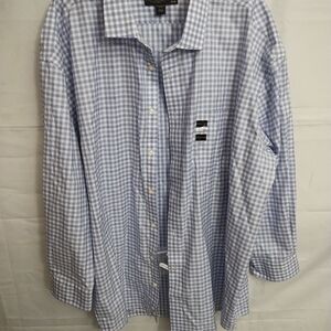 Pronto Uomo No-iron Sz 20 34/35 Checkered Blue Shirt   100% Egyptian Cotton